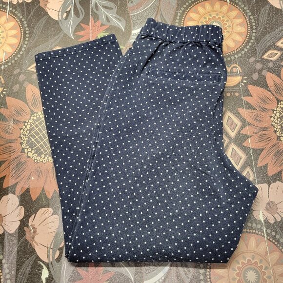 Isaac Mizrahi 8 Petite Navy Blue Polka Dot Elastic Waist Chino Casual Pants - Picture 1 of 9